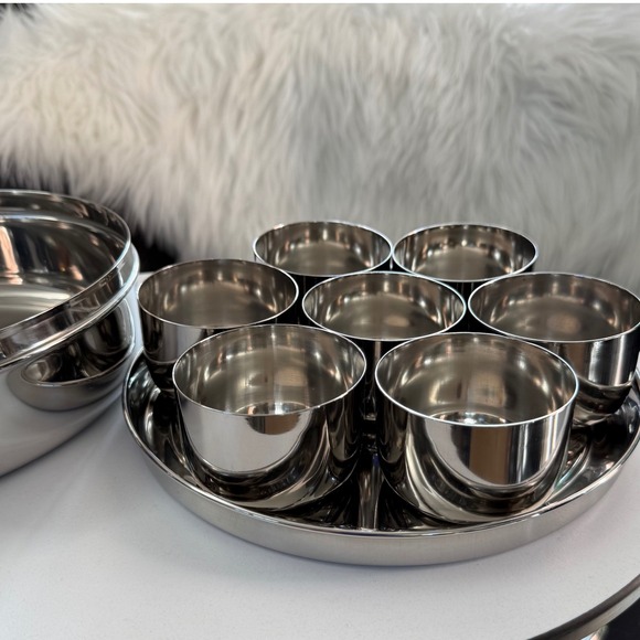 Vintage Stainless Steel Masala Spice Box Set w/ 7 Cups & Lid – Shiny WMF Style - Picture 13 of 13
